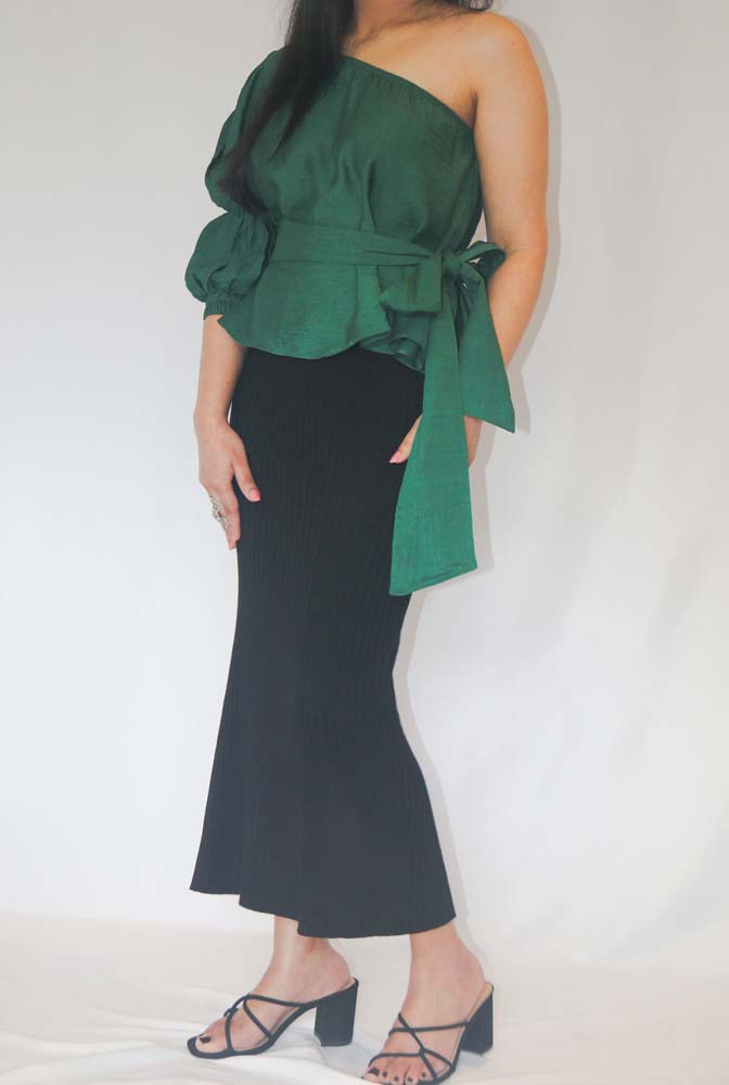 Louisa - One Shoulder Top - Dark Green
