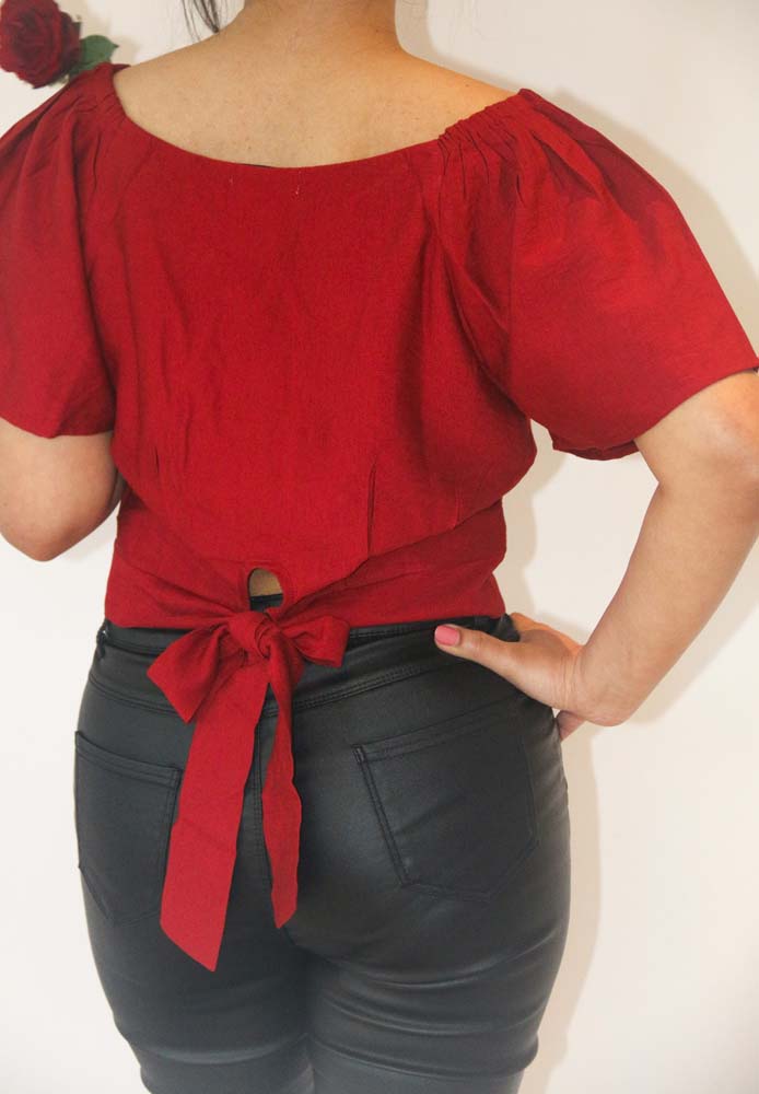 Brooke - Linen Crop Top - Red