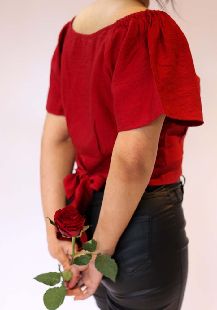 Brooke - Linen Crop Top - Red
