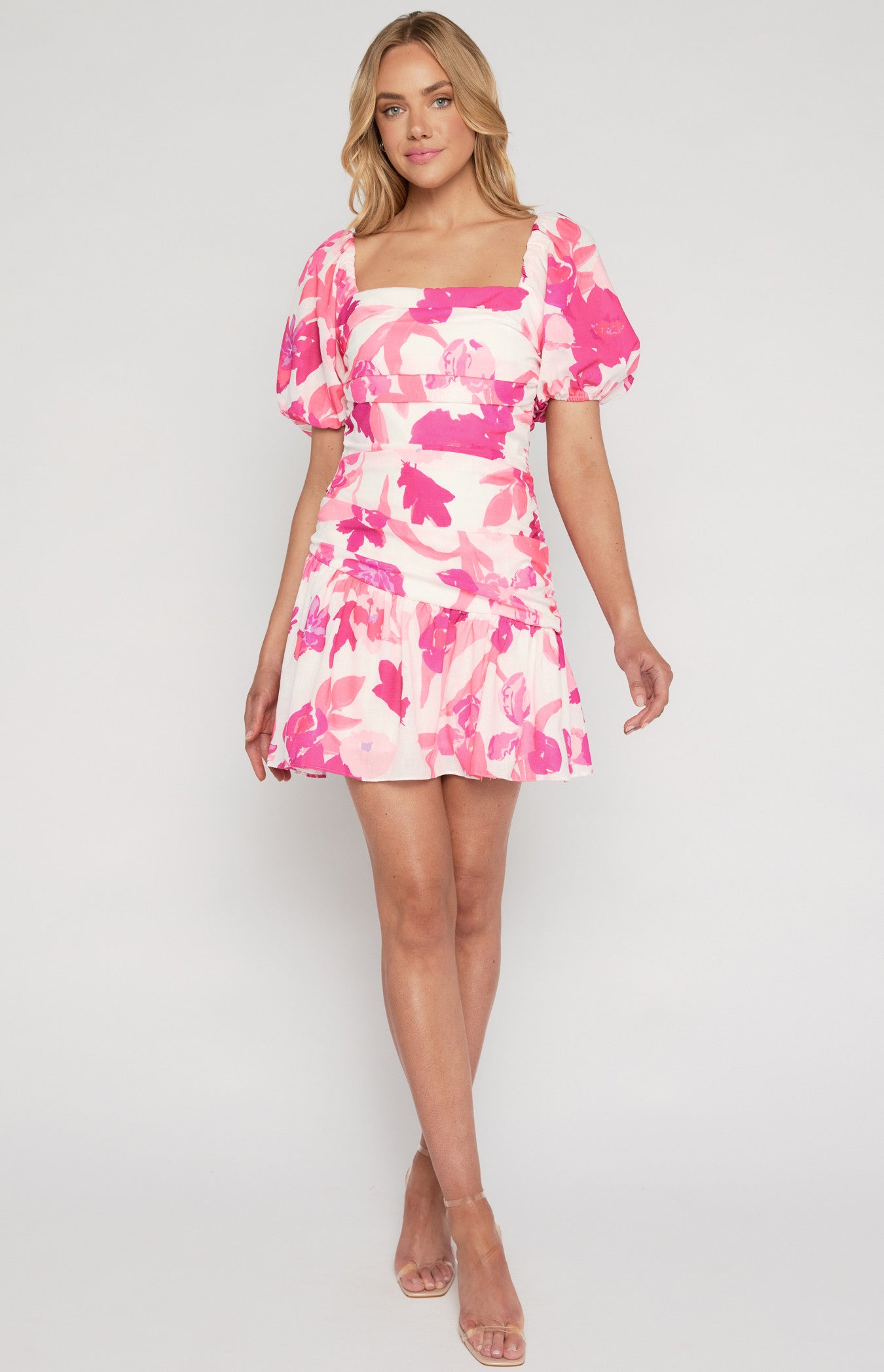 Barbie - Linen Floral Print Mini Dress