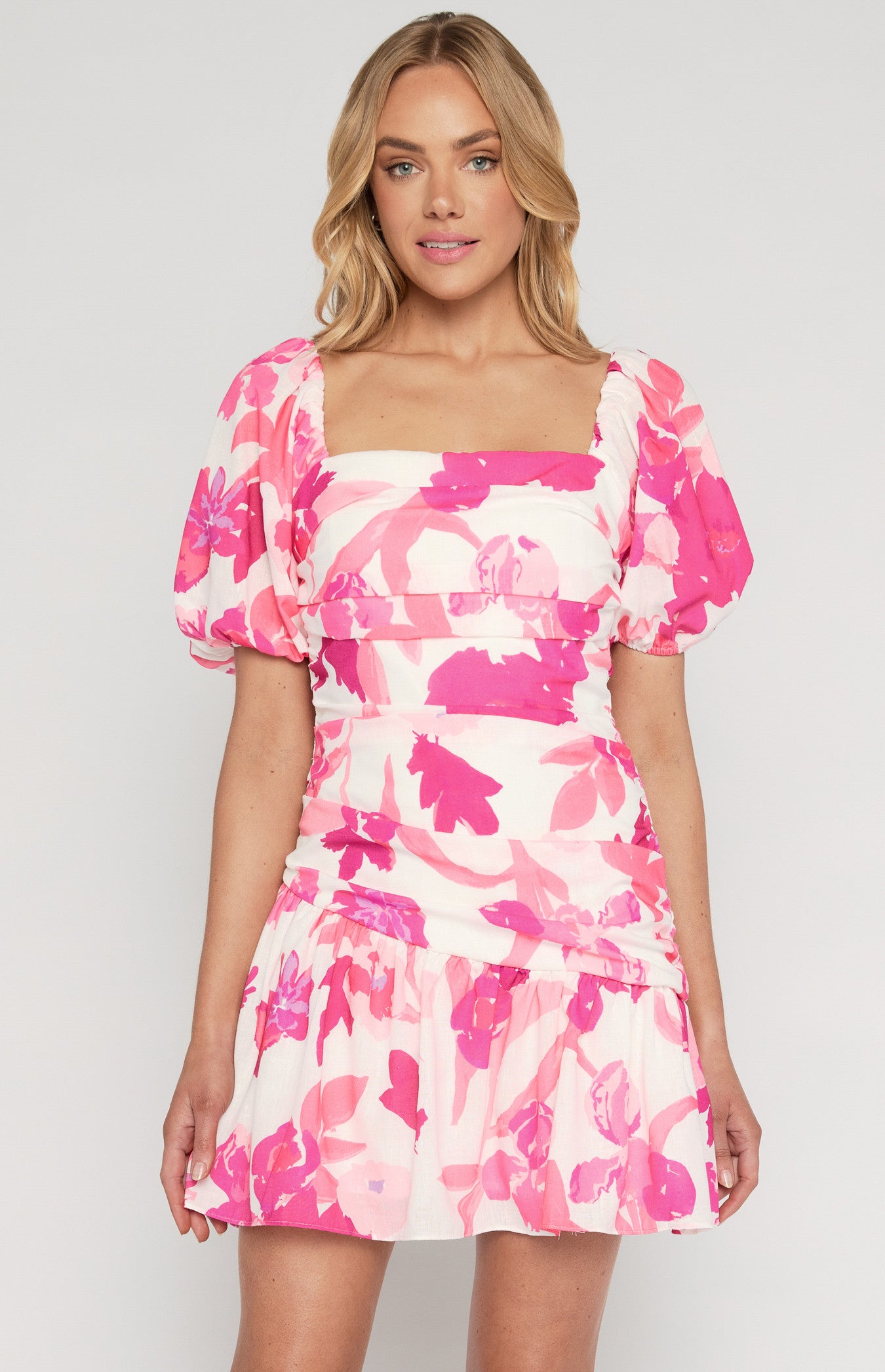 Barbie - Linen Floral Print Mini Dress