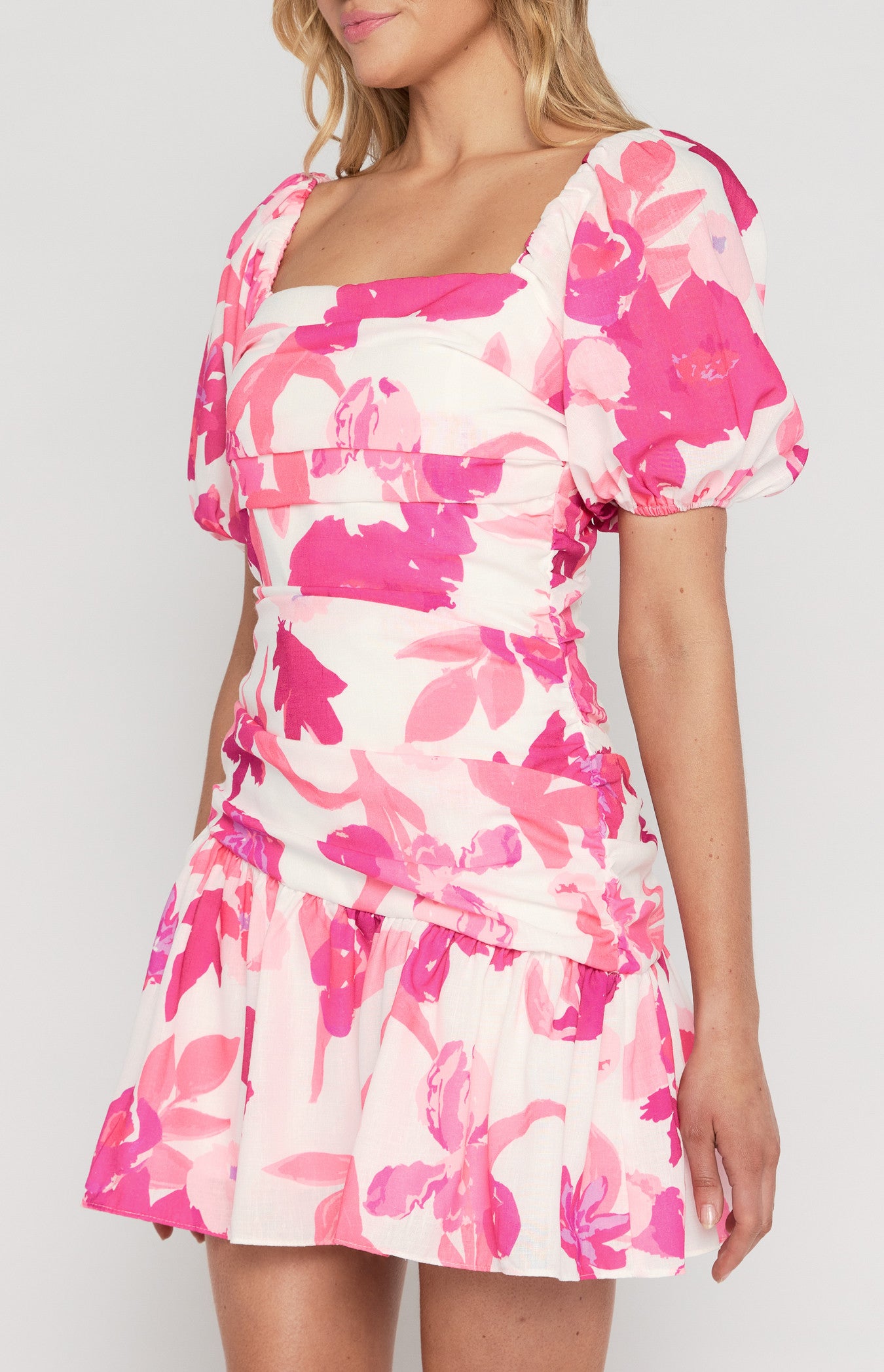 Barbie - Linen Floral Print Mini Dress