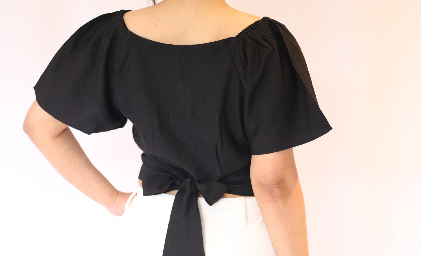 Brooke - Linen Crop Top - Black