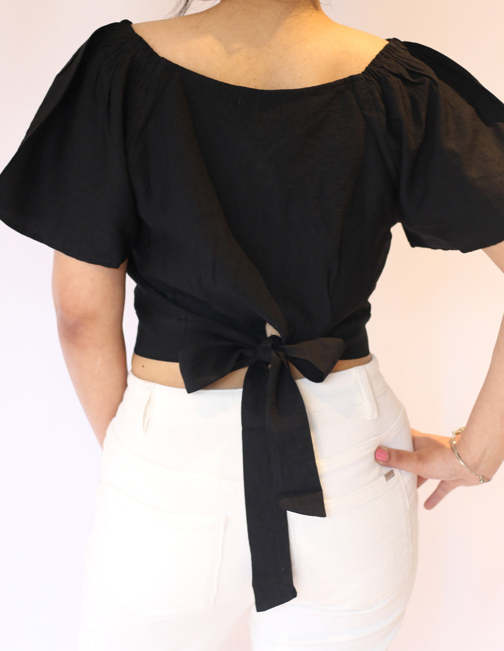 Brooke - Linen Crop Top - Black