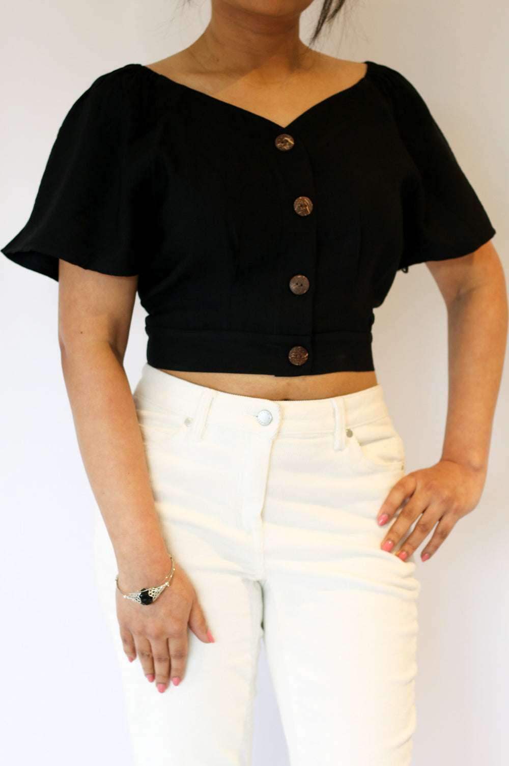 Brooke - Linen Crop Top - Black