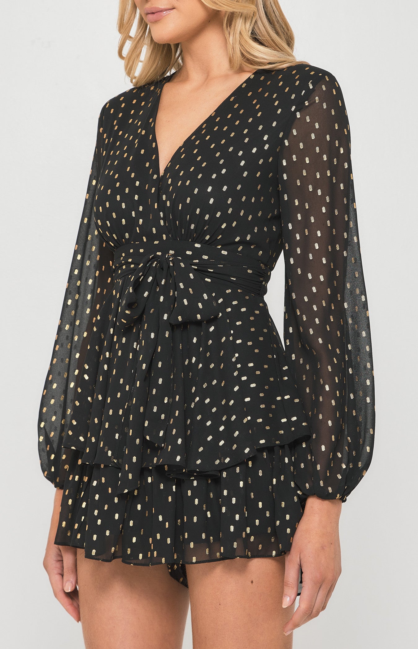 Mia - Gold Foil Chiffon Playsuit