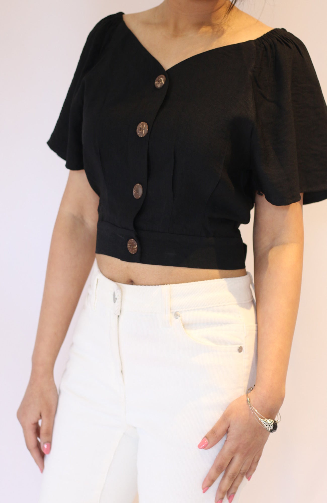 Brooke - Linen Crop Top - Black