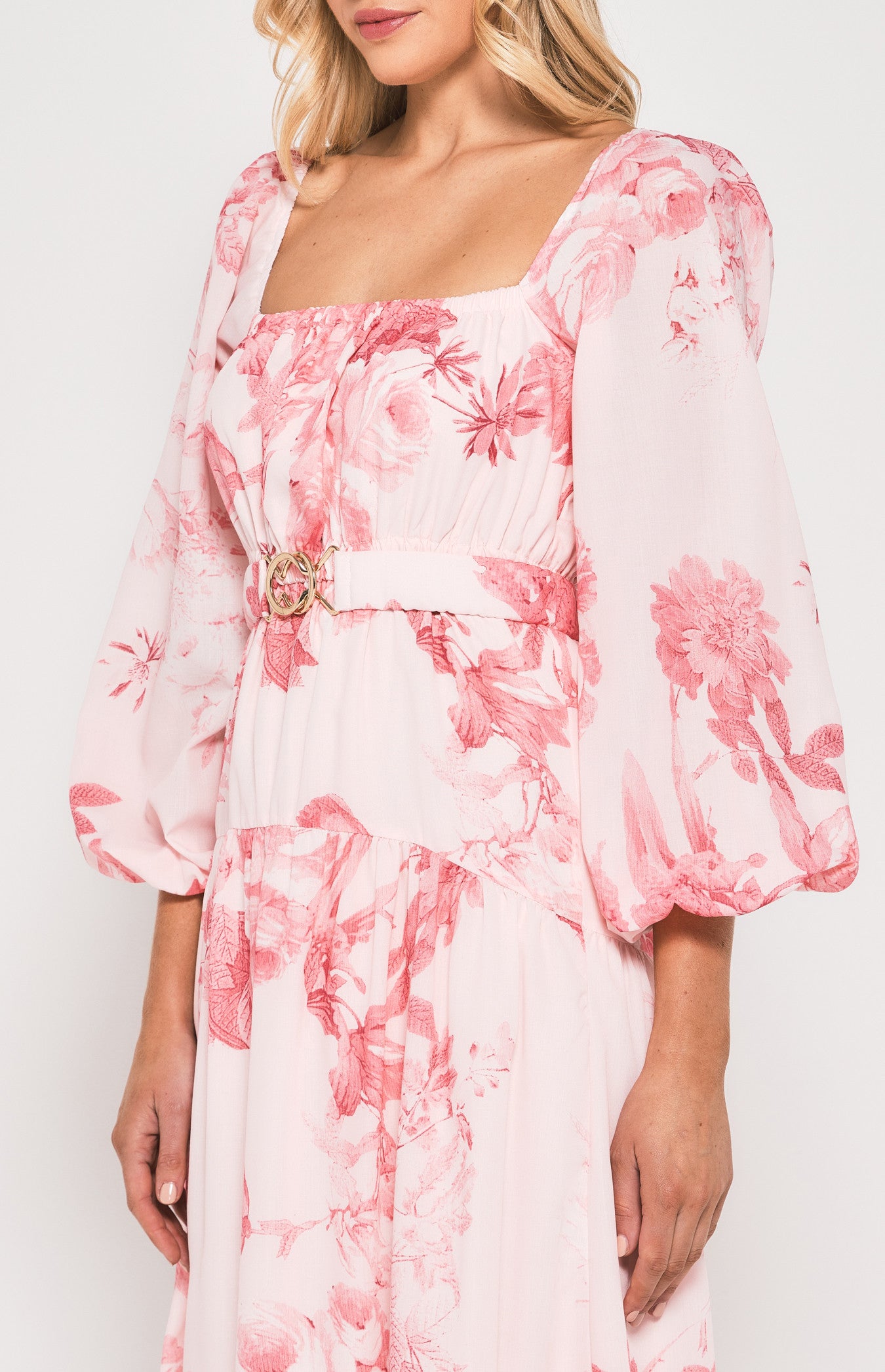 Esme- Floral Maxi Dress with Metal Clasp Belt