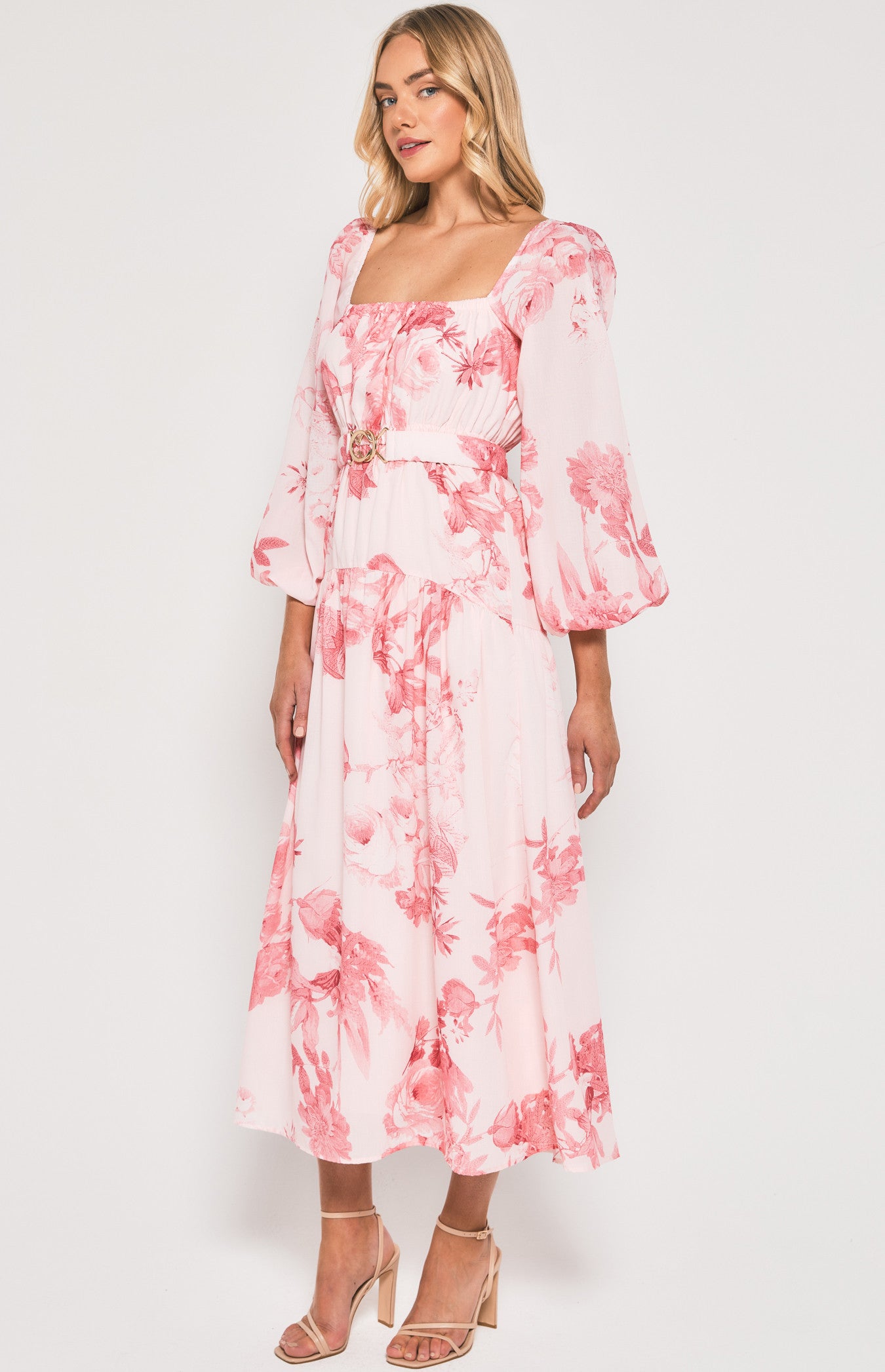 Esme- Floral Maxi Dress with Metal Clasp Belt