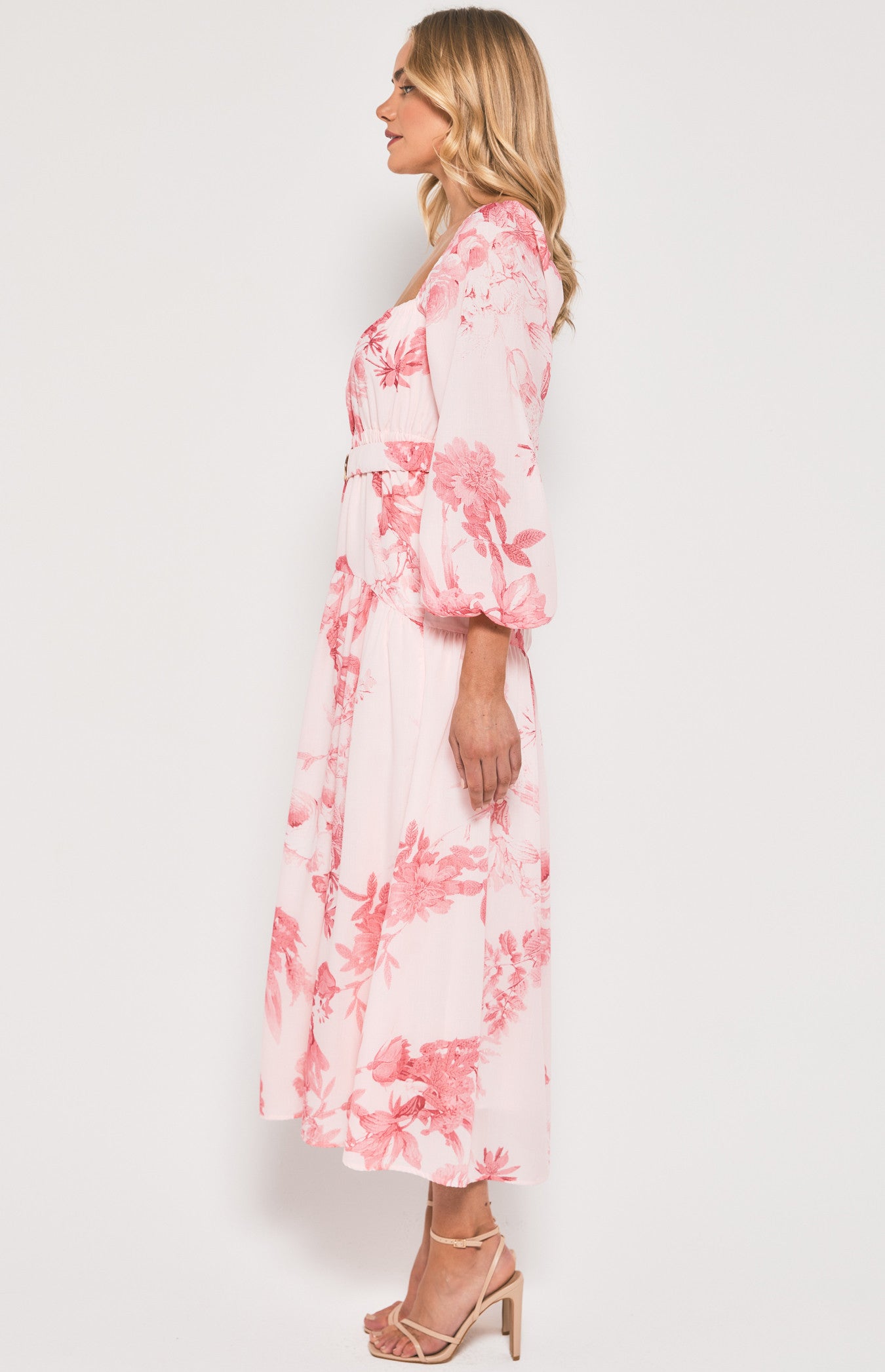 Esme- Floral Maxi Dress with Metal Clasp Belt