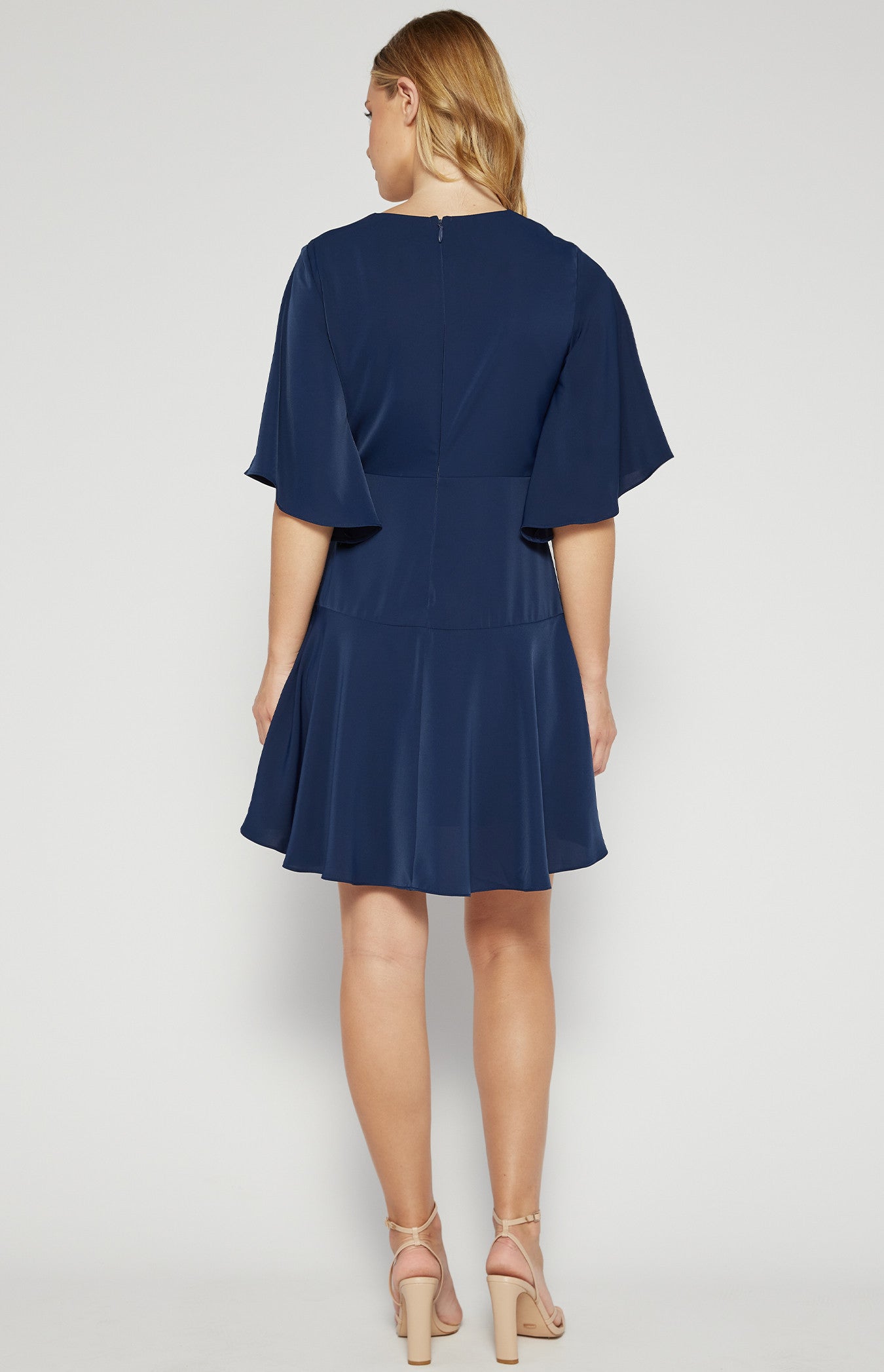 Bella- Bell Sleeve Faux Wrap Dress with Layered Frill Hem