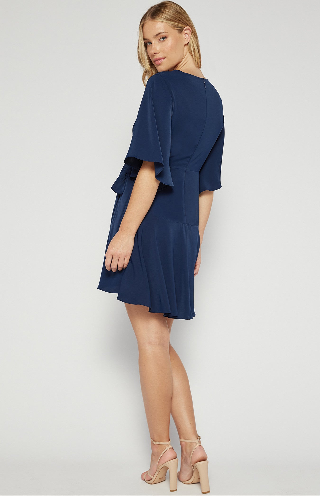 Bella- Bell Sleeve Faux Wrap Dress with Layered Frill Hem