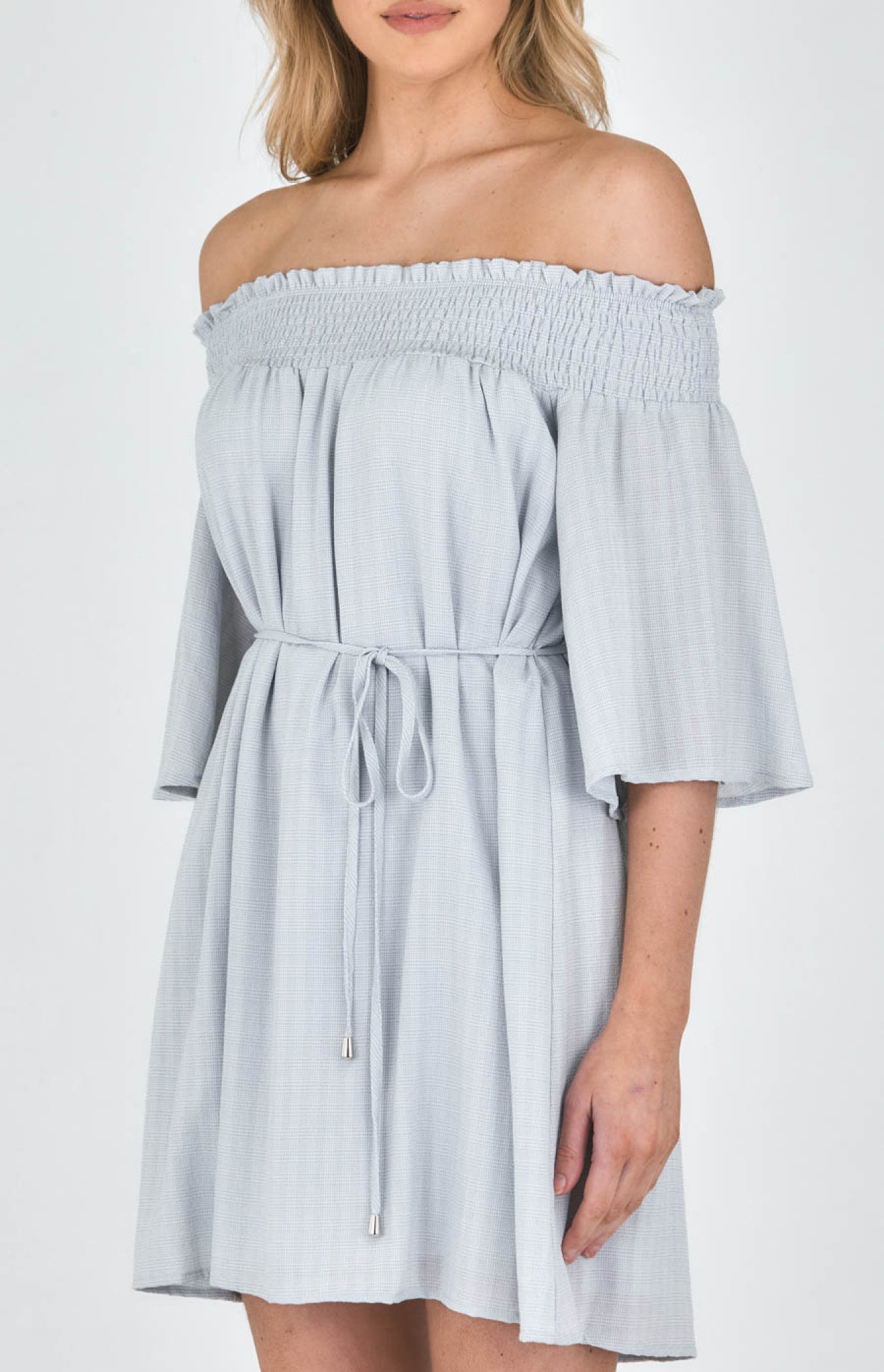 Ivy- Off the Shoulder Dress with Waist Tie