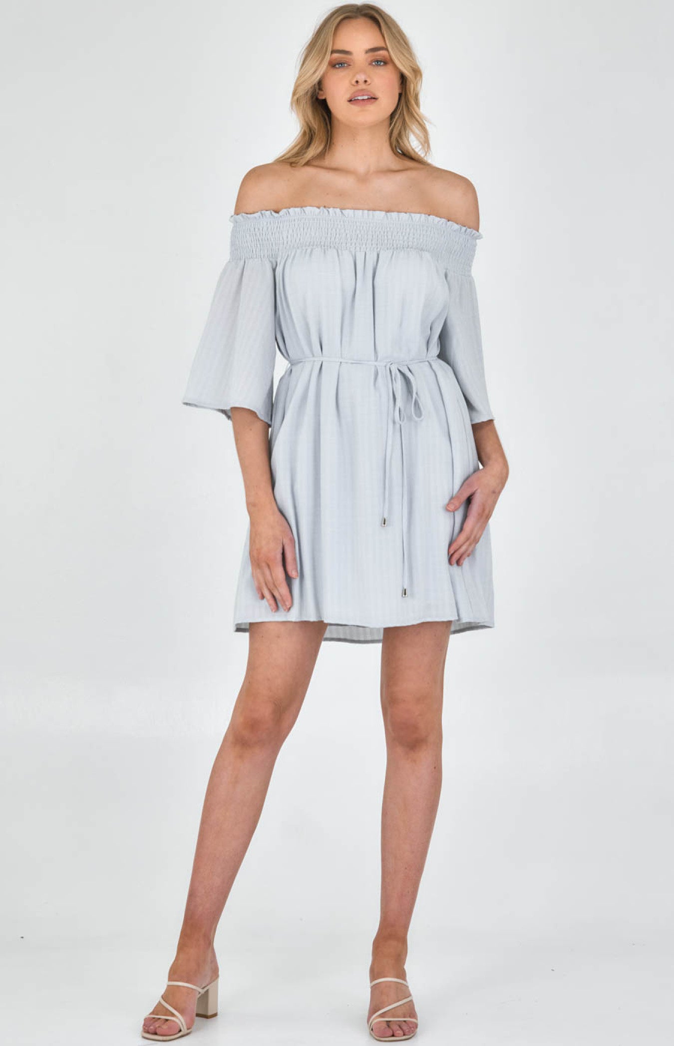 Ivy- Off the Shoulder Dress with Waist Tie