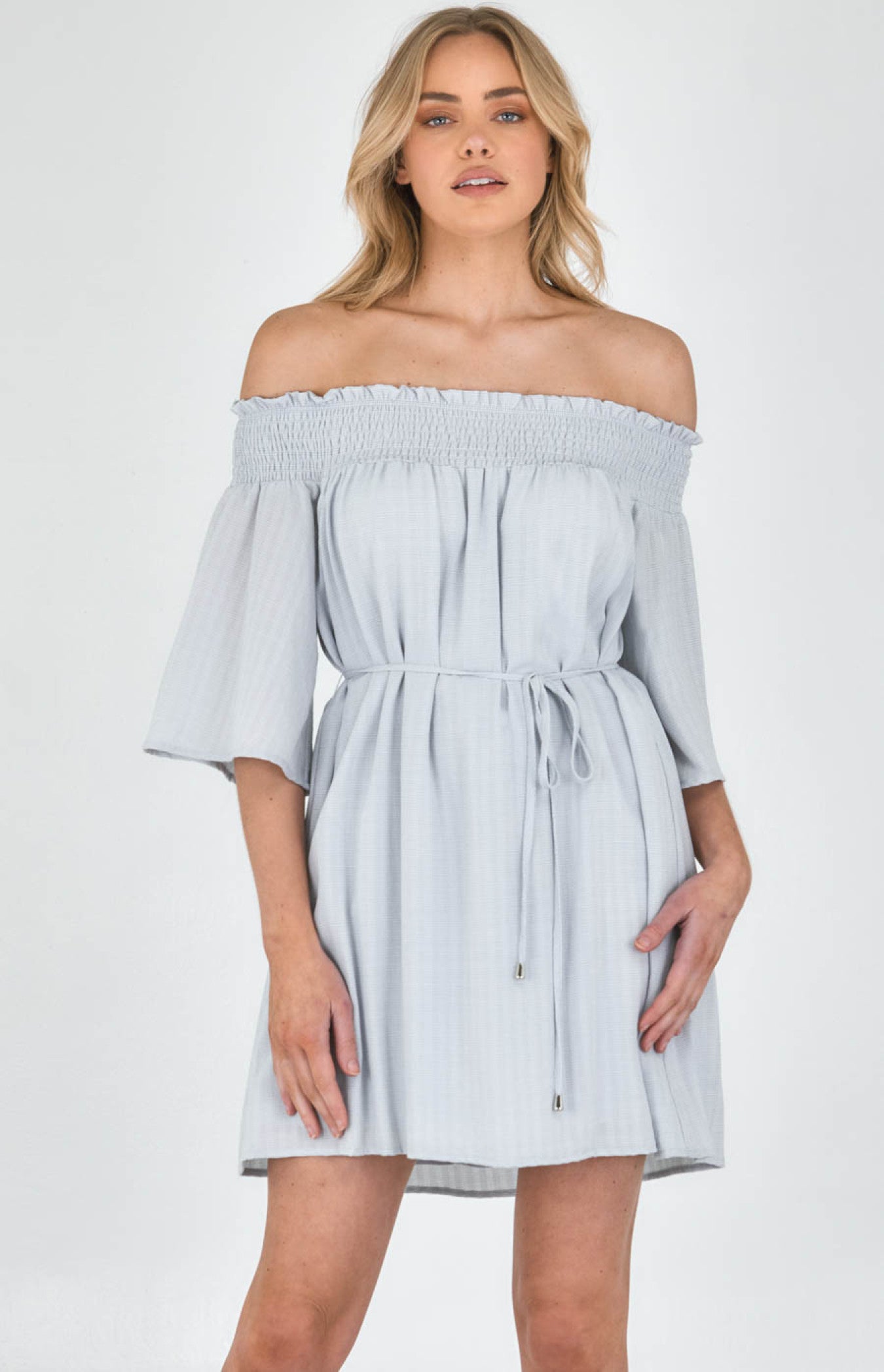 Ivy- Off the Shoulder Dress with Waist Tie