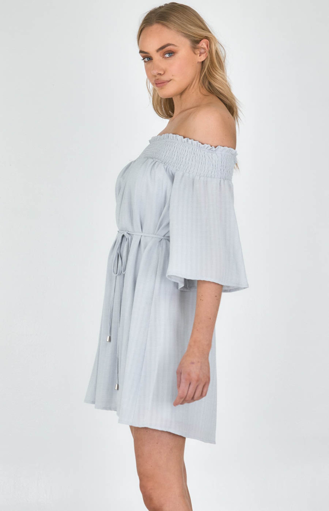 Ivy- Off the Shoulder Dress with Waist Tie