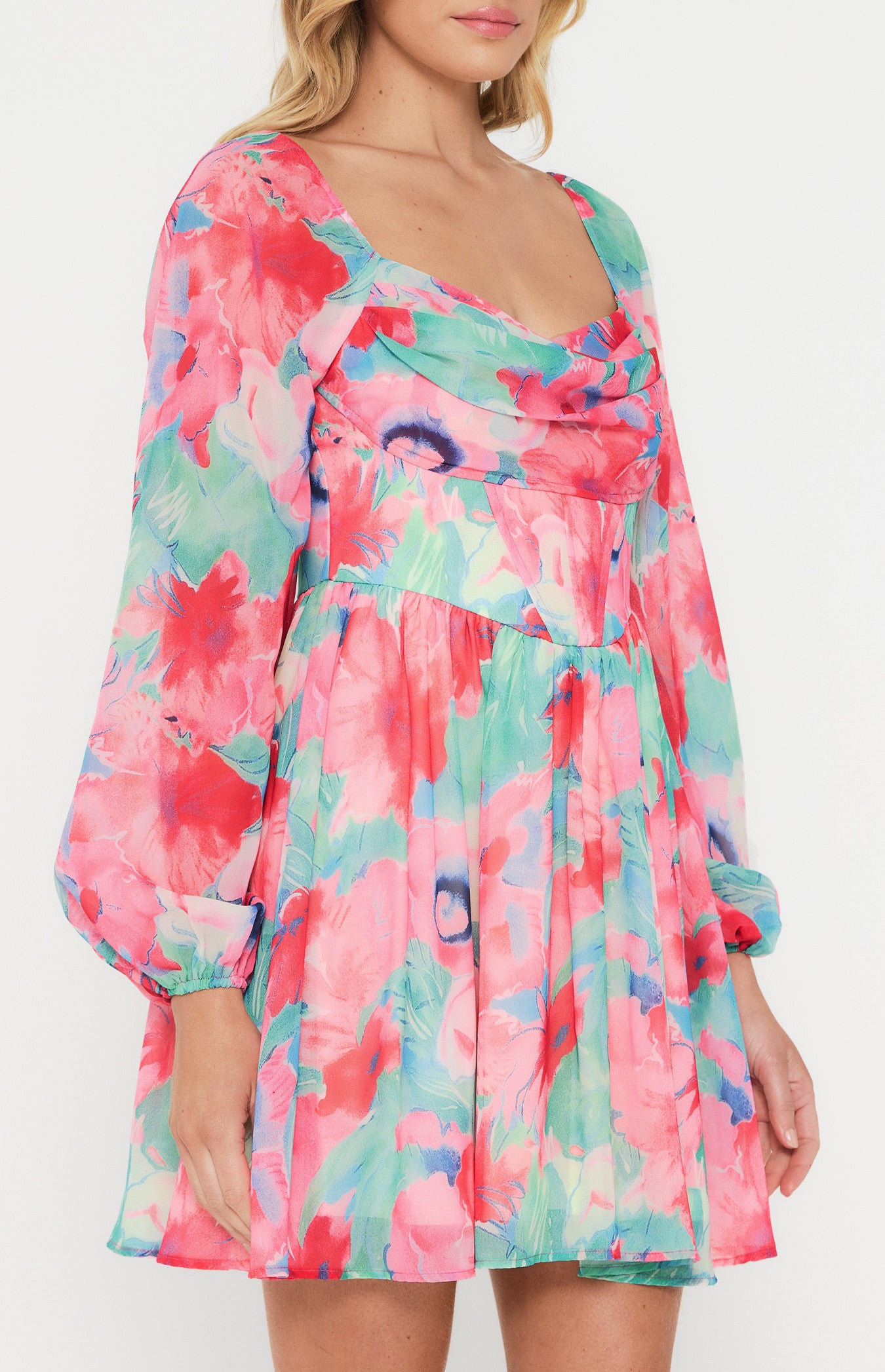Daisy- Floral Cowl Neck Corset Dress
