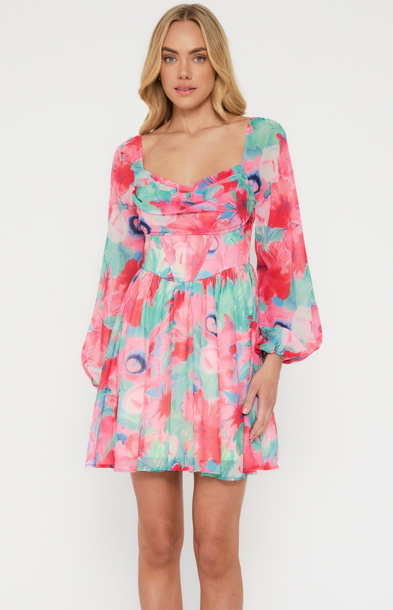 Daisy- Floral Cowl Neck Corset Dress