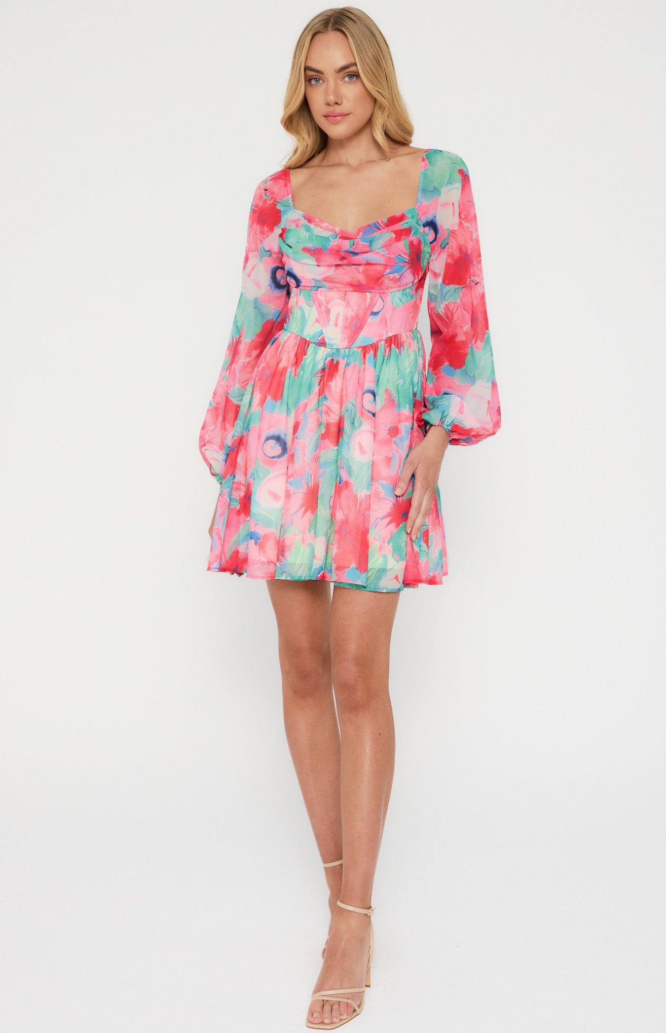 Daisy- Floral Cowl Neck Corset Dress