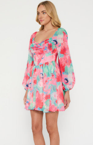 Daisy- Floral Cowl Neck Corset Dress