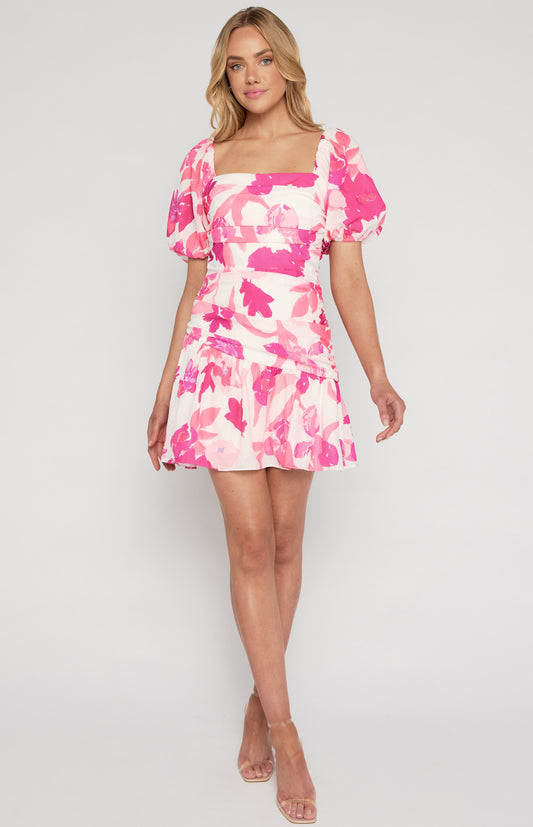 Barbie - Linen Floral Print Mini Dress