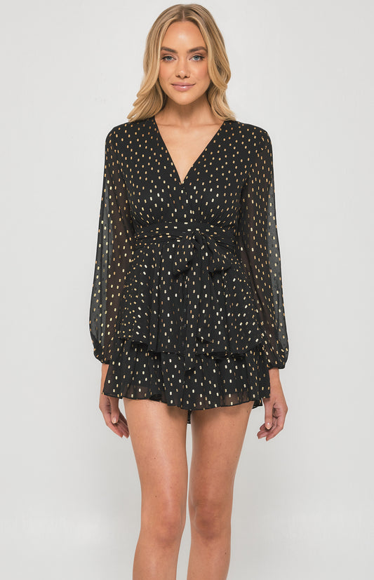 Mia - Gold Foil Chiffon Playsuit