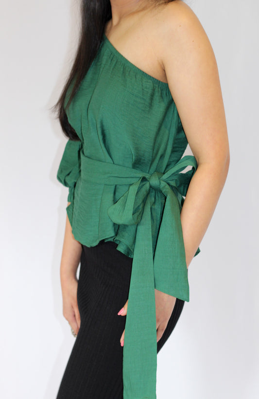 Louisa - One Shoulder Top - Dark Green