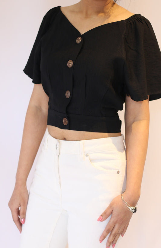 Brooke - Linen Crop Top - Black