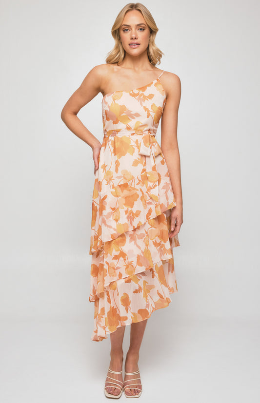 Sophie- Floral One Shoulder Midi Dress