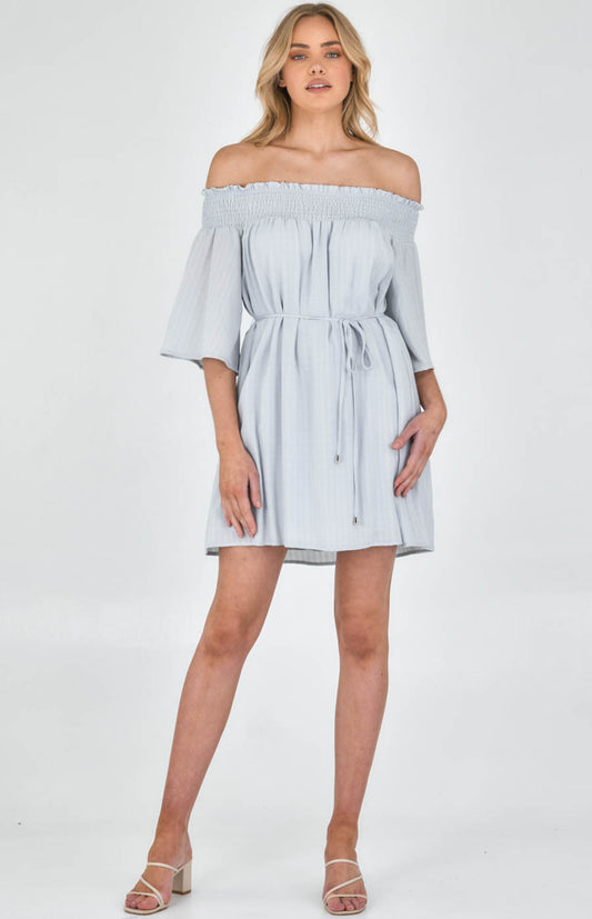 Ivy-  Off the Shoulder Dress with Waist Tie
